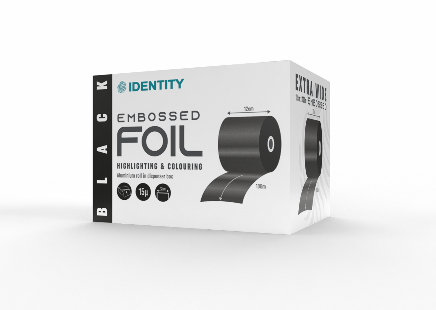 Identity Extra Wide Foil Embossed 120mm x 100m – Matte Black